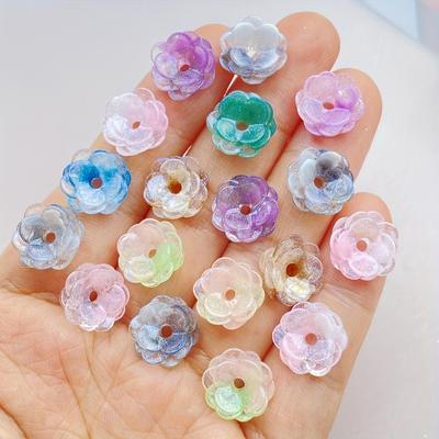 TEMU 20pcs Colorful Three- Two-color Gradient Blooming Glitter Flowers, Colorful Beaded Petals Charms With Hole For Making Ornaments Scrapbooking Supplies