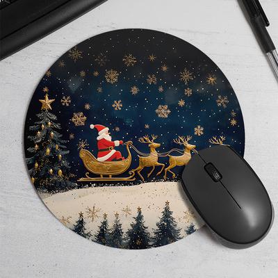 TEMU 1pc Christmas Round Mouse Pad, Portable , Desk Mat, Pad For Gamers, For And