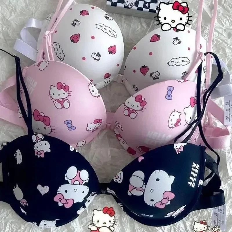 Chaud mignon Sanrio ensemble de soutien-gorge Hello Kitty sous-vêtements doux culottes et soutien-gorge ensemble soutien-gorge push-up sous-vêtements comiques Sexy pur désir fille cadeau