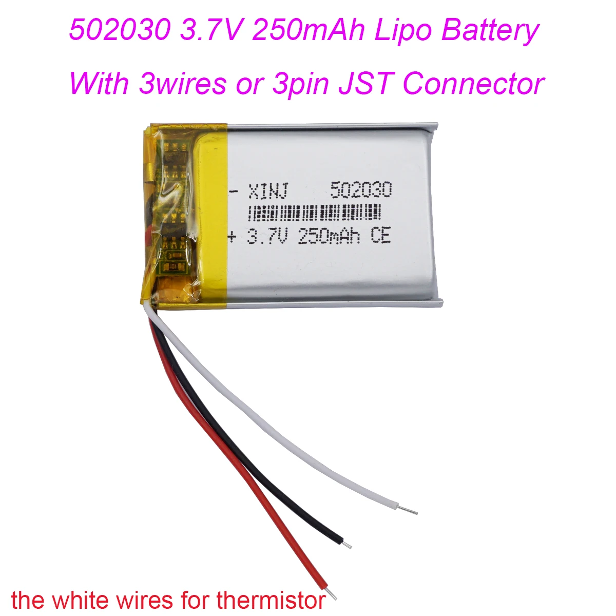 3,7 V 250 mAh 0,925 Wh wiederaufladbarer Li-Akku 502030 NTC 3-Draht JST 3Pin 1,0/1,25/1,5/2,0/2,54mm Stecker für GPS Bluetooth Lautsprecher Image