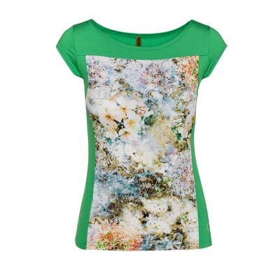 Grünes Top mit Blumenmuster und Rundhalsausschnitt Image