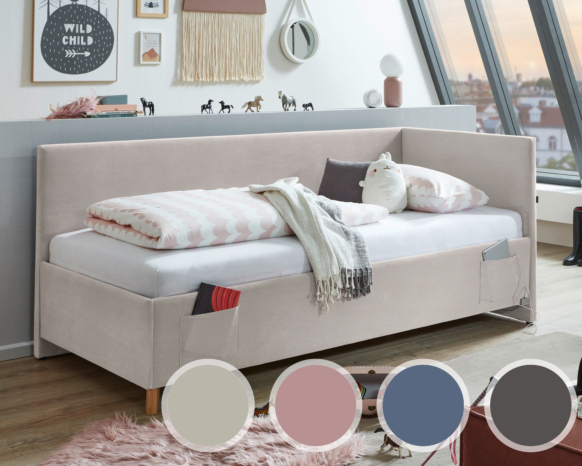 meise.möbel »Cool II« Jugendbett Cord 120x200 cm / anthracite / mit Rückenteil / mit Bettkasten / ohne Matratze