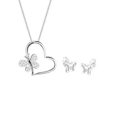 Elli - Schmetterling Herz Kristalle Silber Schmuck-Set 1 ct Damen