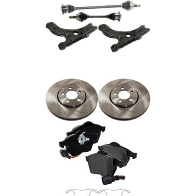 2001 Volkswagen Jetta 7-Piece Kit Front, Driver and Passenger Side Axle Assembly with Brake Discs, Brake Pad Set, and Control Arms, Front Wheel Drive