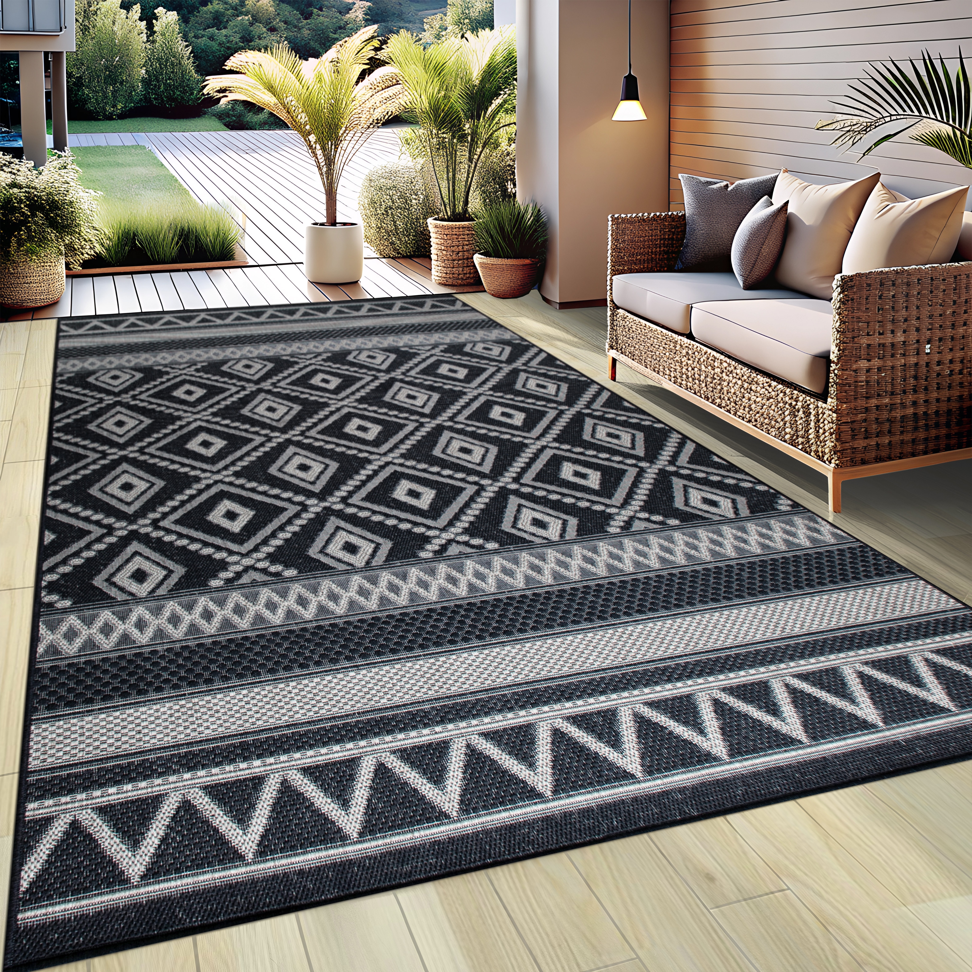 Teppich OTTO HOME "Toronto auch als Läufer erhältlich" Gr. 4, schwarz, B:160cm H:3mm L:230cm, Kunstfaser, Teppiche, Teppich, In- und Outdoor geeignet, Sisal-Optik, Wetterfest & UV-beständig, Boho Image