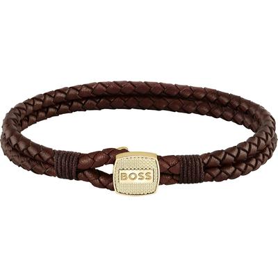 Lederarmband BOSS "SEAL, 1580667M, 1580668M" Gr. M, braun (gelbgoldfarben, braun), Armbänder, Herren, M, Edelstahl-Leder