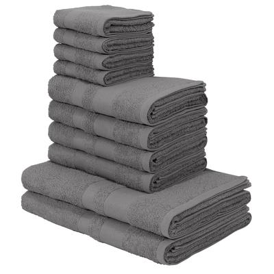 Handtuch Set MY HOME "Vanessa, 10-tlg Handtuch-Set, Duschtücher, Handtücher und Gästetücher", grau (mittelgrau), 10 tlg., Walkfrottee, Walkfrottee, Obermaterial: 100% Baumwolle, Handtuch-Sets, 100% Baumwolle, einfarbig, weich, saugstark, mit Bordüre Image