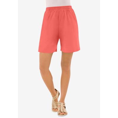 Plus Size Women's Plus Size Soft Knit Pull-On Short by Roaman's in Sunset Coral (Size L) Pull On Elastic Waist