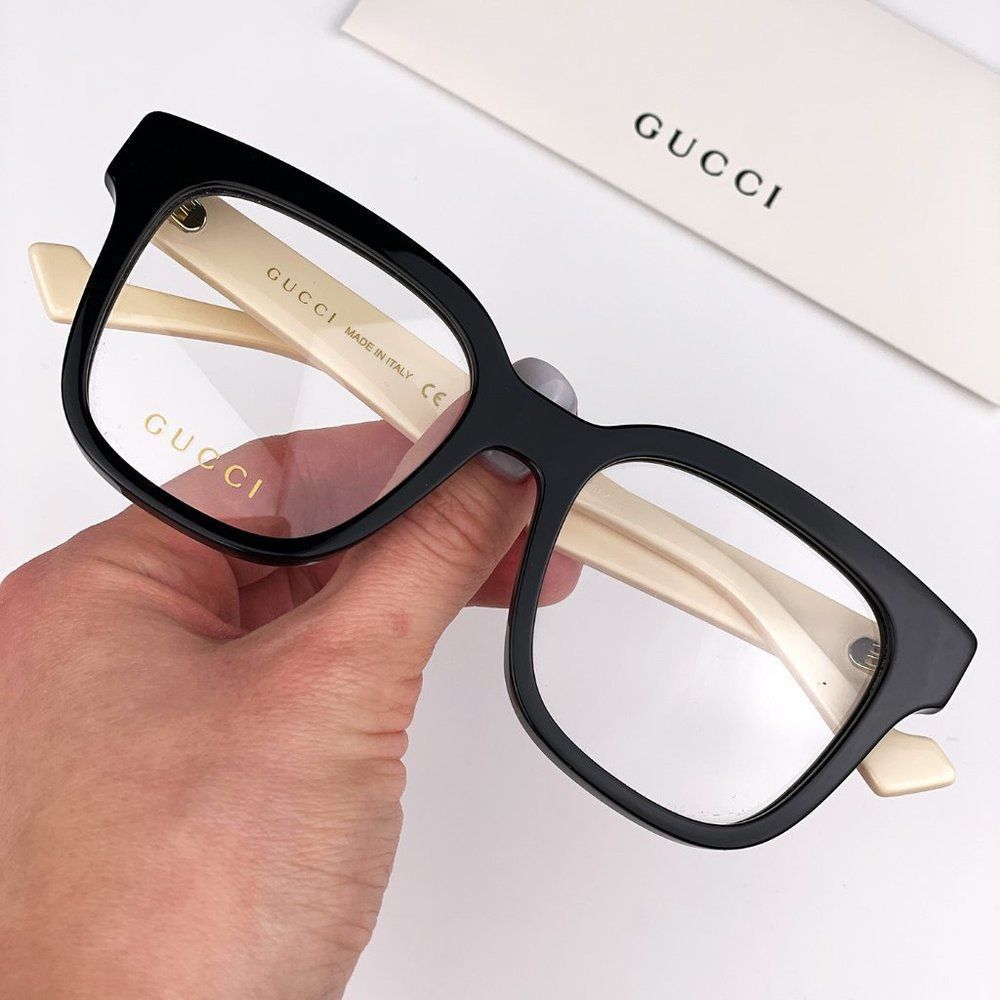 Gucci Accessories | Gucci Gg0958o 005 Eyeglasses Black White Square Unisex | Color: Black/White | Size: 52/18/145