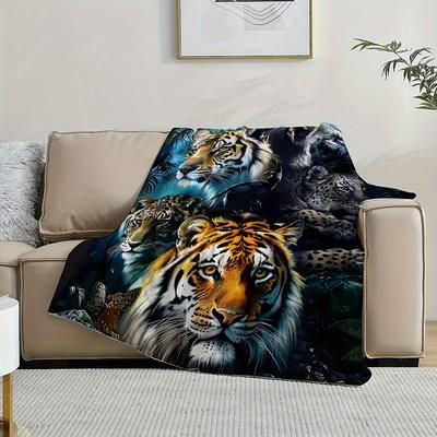 TEMU Soft Flannel Throw Blanket With Tiger, & Lion Print - Versatile For Couch, Bed, Office, And Outdoor Use - Hypoallergenic, Machine Washable Gift Idea Image