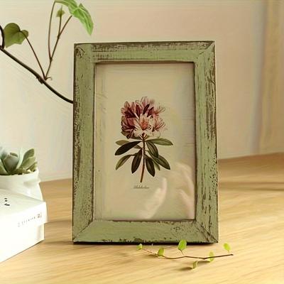 TEMU 1pc Vintage-style Solid Wood Picture Frame - 5 Inch Square Vertical Wall Photo Frame For Home, Living Room, Office Decor - Holds 9cmx13cm Photos, Mixed Colors, Perfect Day, Easter, New Year Gift Image