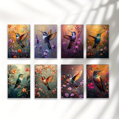TEMU 8-piece Hummingbird Greeting Card Set: Suitable For Christmas, Halloween, Day, And Any Occasion - , Personalized, Cartoon Hummingbirds, 10.16 X 4.16 Inches Image
