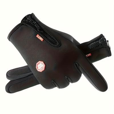 TEMU Winter Gloves For Cycling & Motorcycle Riding - Warm, Windproof With Zipper Closure, Non-slip Grip Image