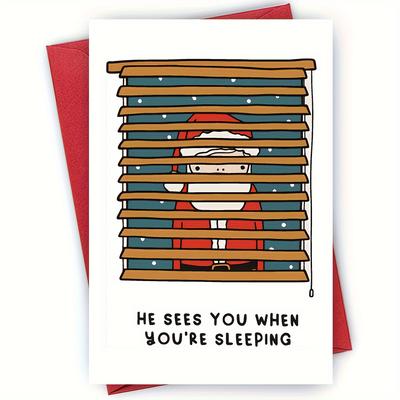 TEMU Funny Santa Claus Peeking Christmas Greeting Card, Cartoon Santa 