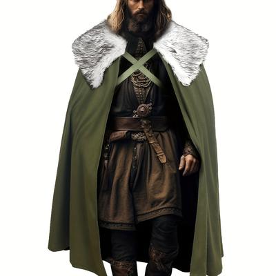 TEMU Medieval Men' Fur Collar Cape Renaissance Hobbit Wizard Theme Halloween Costume