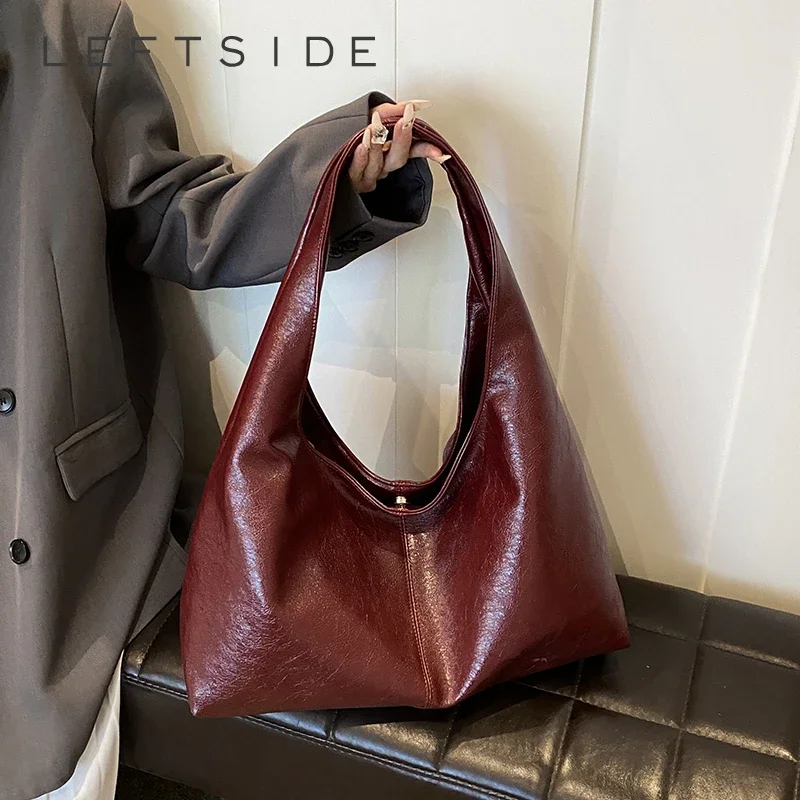 LEFTSIDE – grands sacs Hobo en cuir PU pour femmes, sac à bandoulière d