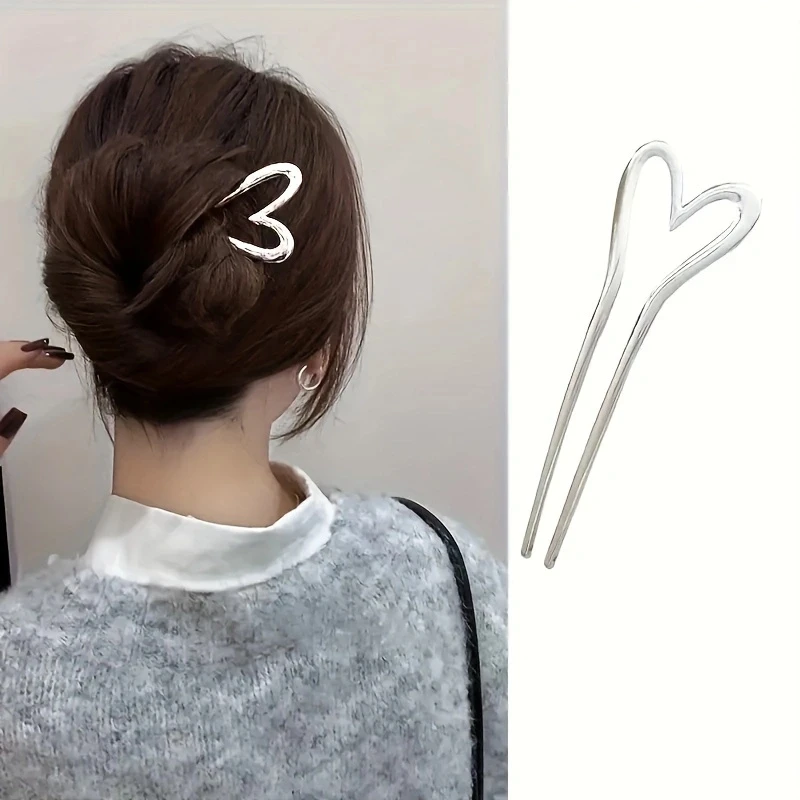 1pc Zink legierung einfarbig Liebe Kopf bedeckung, elegante und einfache Haarschmuck, Cold Style Mode Haarnadel, geeignet für täglich le