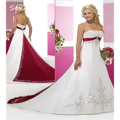 Stickerei Gothic Hochzeitskleid Rot Weiß Kostüm Viktorianisch Strand Satin Brautkleider Für Frauen Image