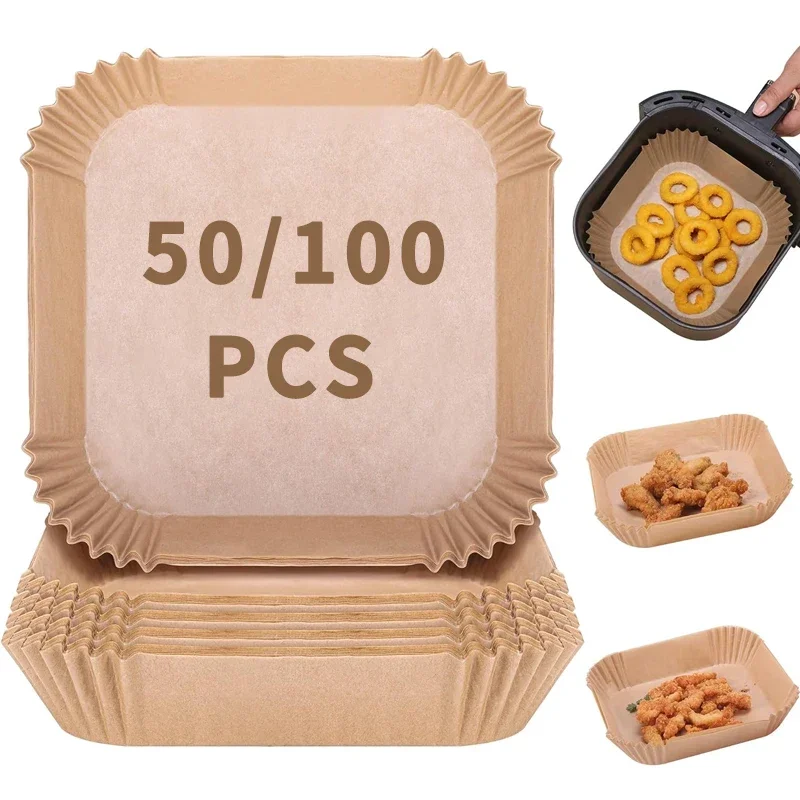 50/100 stücke Spezielle Papier Für Air Friteuse Silikon Öl Papier Öl Absorbieren Papier Spezielle Papier Pad Für Lebensmittel Haushalt papier Platte Image