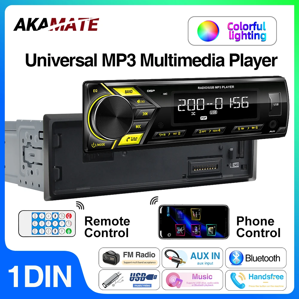 1din Auto Radio MP3 Player Audio Multimedia FM Radio Unterstützung Telefon Aufladen Bluetooth EQ AUX USB Universal Image