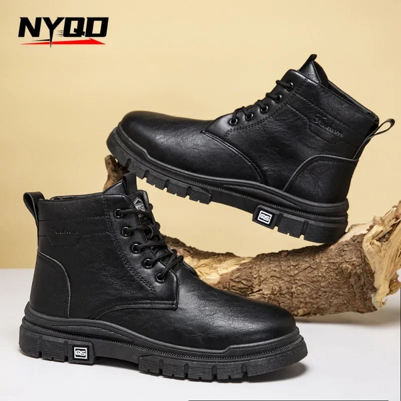 Vintage Stiefel Herbst und Winter High Top Mode Trend Casual Motorrad Stil Schwarz Motorrad Herren Lederstiefel