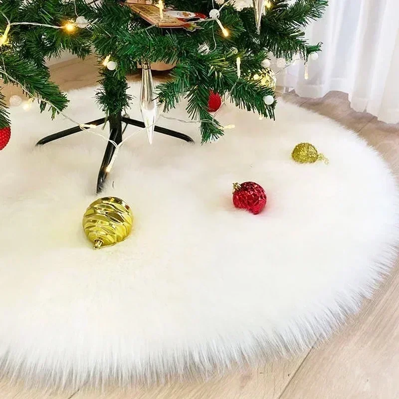 68 cm verschneite weiße Weihnachtsbaum-Rock aus Plüsch, Kunstfell, Weihnachtsbäume, Teppich, Matte, Ornamente für 2024, Neujahr, Zuhause, Party-Dekoration Image