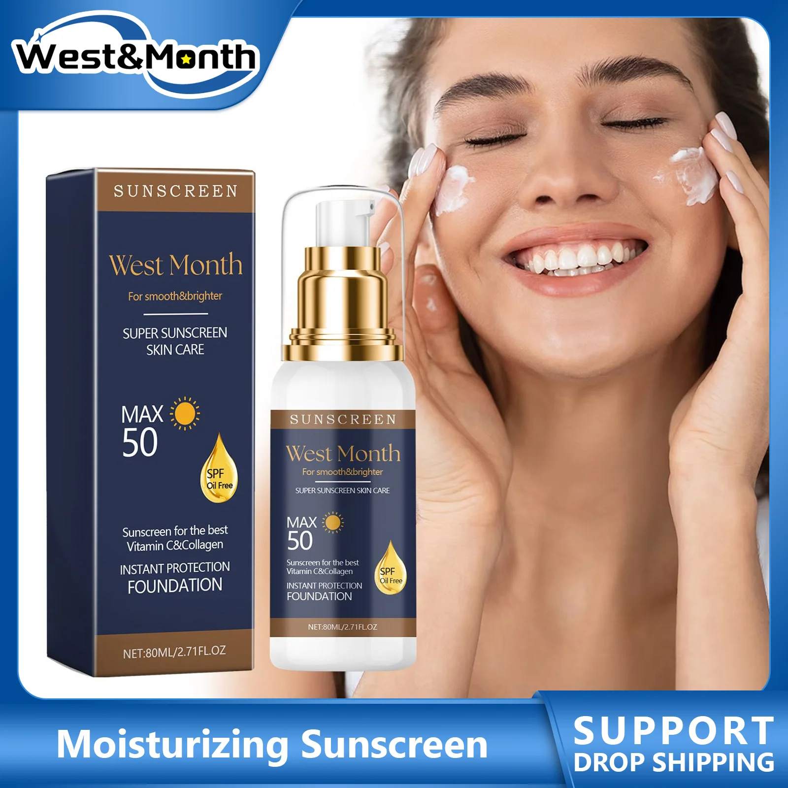 Gesichts körper Sonnenschutz SPF 50 isoliert ultravioletten Strahl verhindern dunkle Flecken Öl kontrolle erfrischende wasserdichte feuchtigkeit spendende Sonnencreme Image