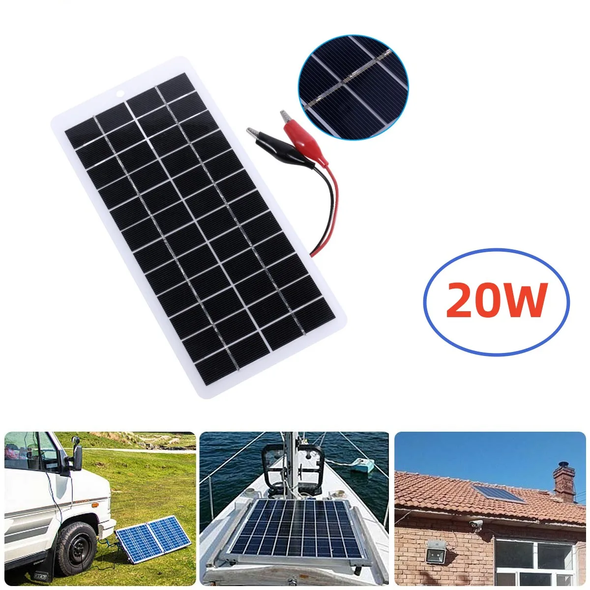 20W 12V Solar Panel Polysilizium Solar Panel Tragbare Solarzelle Solar Batterie Ladegerät Karabiner Für Power Bank Außen lampe Pumpe