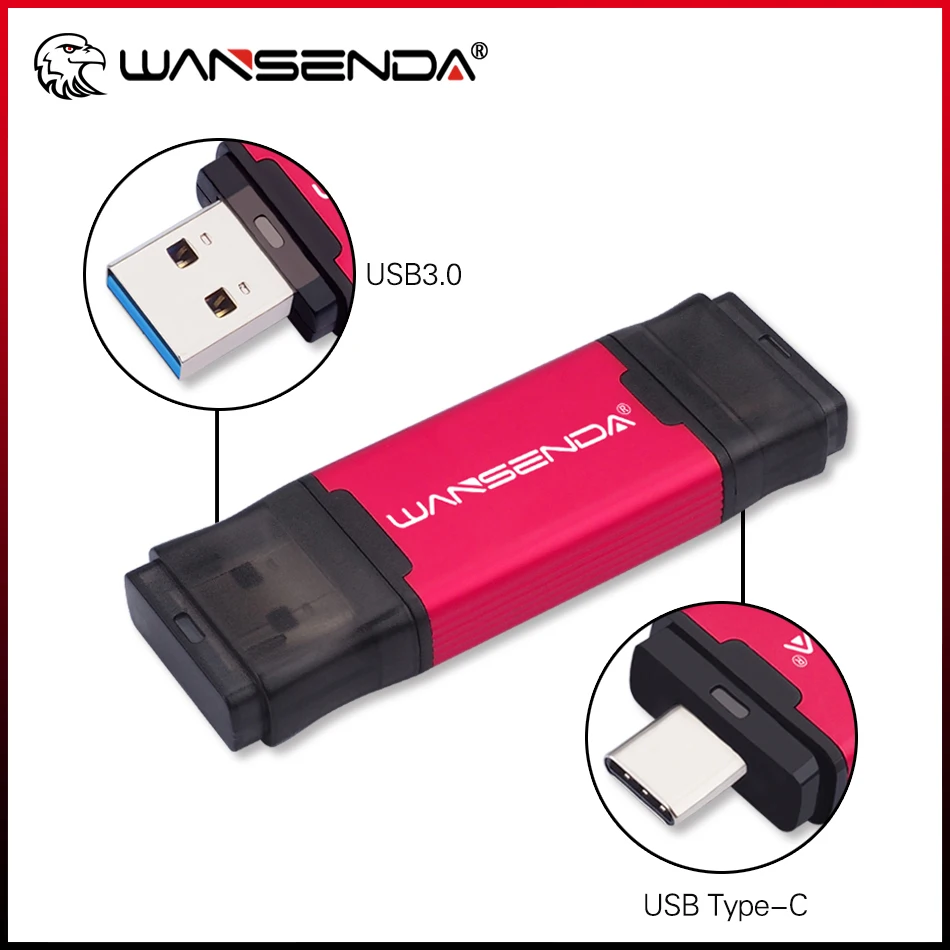 WANSENDA USB-Flash-Laufwerk 2 IN 1 TYP C & USB 3.0 Pen Drive 512 GB 256 GB 128 GB 64 GB 32 GB Hochgeschwindigkeits-TYPE-C Memory Stick Thumbdrive Image