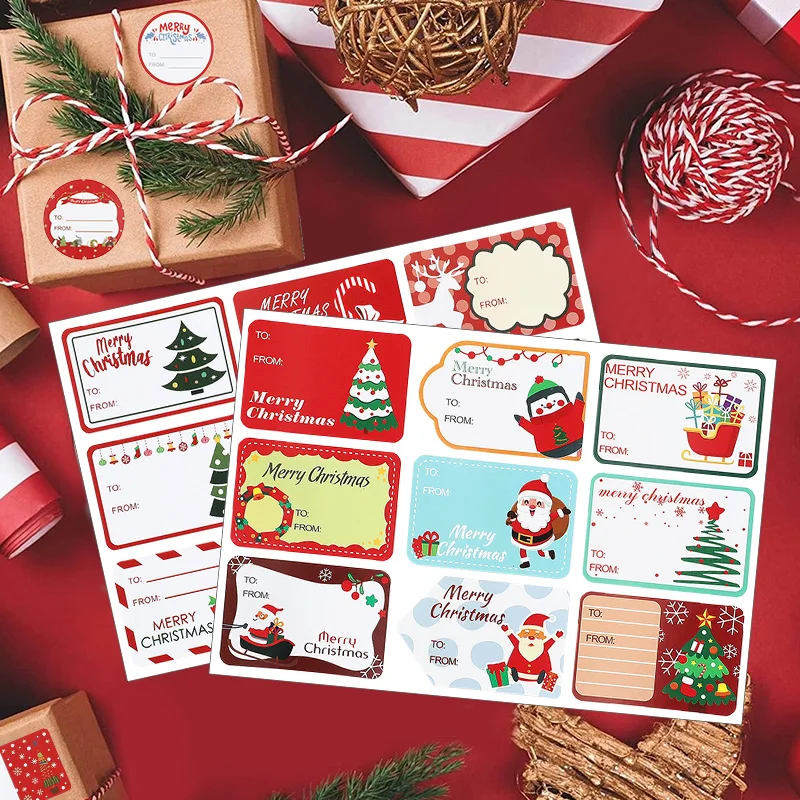 10 Blatt Weihnachtsaufkleber Namensschilder Geschenkbox Verpackung Dekoration Papieretikettenaufkleber 2024 Frohe Weihnachten Dekor Neujahr 2025 Image