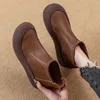 AIYUQI Frauen Booties Retro 2025, Herbst Neue Echtes Leder Flache Frauen Stiefeletten Runde Kappe Casual Große Größe Frauen Schuhe stiefel