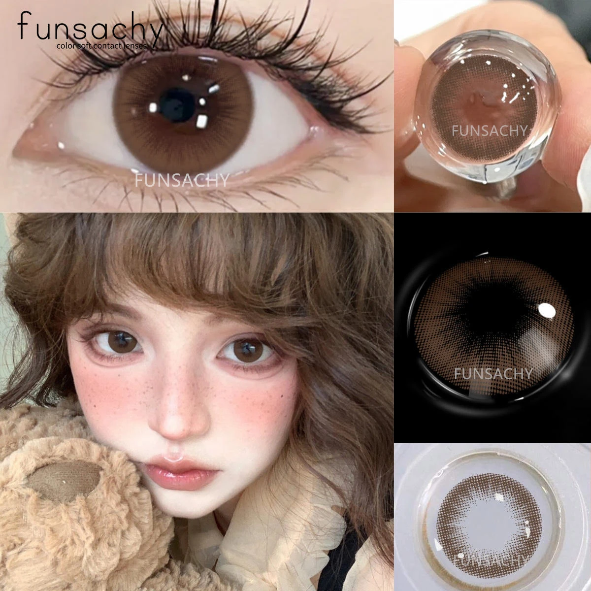 FUNSACHY 1 Paar farbige Kontaktlinsen mit großen Augen, natürliche braune Augenlinse, grau, für Schüler, Augen, Make-up, koreanischer Stil, Kontakt, Jahresgebrauch Image