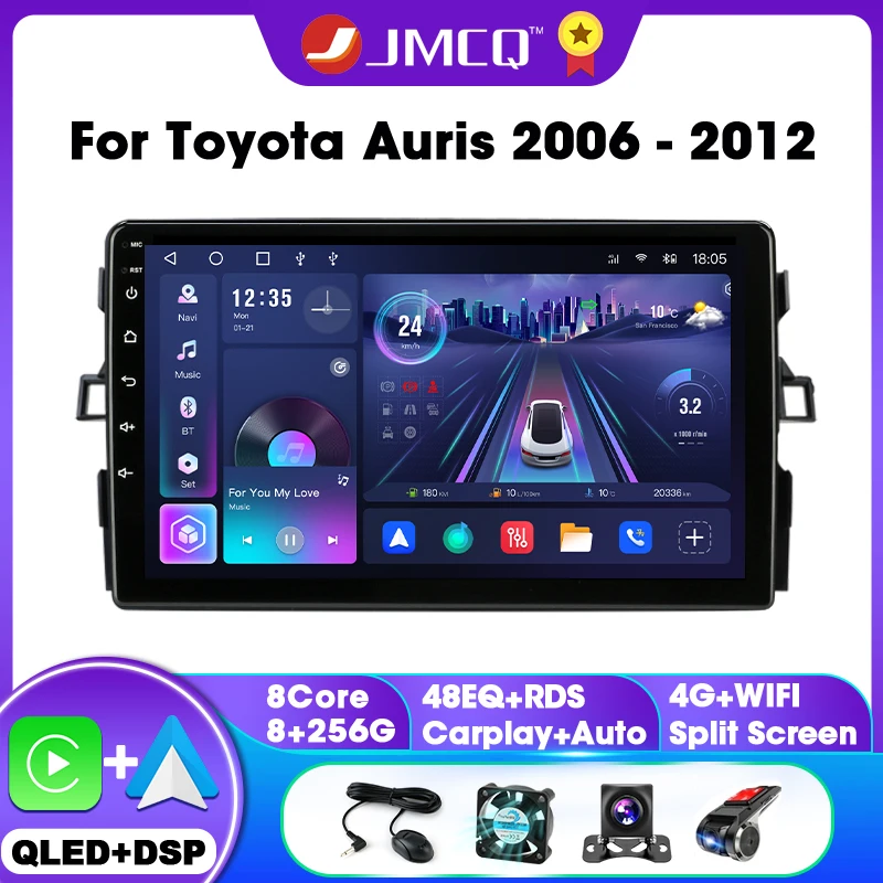 JMCQ Carplay Android 12 Auto Radio Multimedia Video Player Für Toyota Corolla Auris E150 2006-2012 2Din Navigation GPS Stereo Image