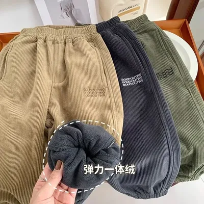 Einteilige Samthose für Jungen im Alter von 2 bis 10 Jahren für Winterwärme, Beinbindungshose, Image
