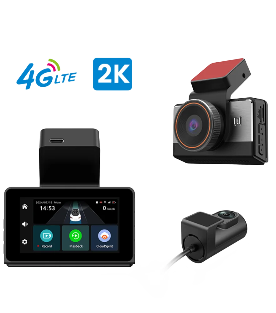 2K 4G 3 Zoll Dashcam mit Dual-Objektiv-Aufnahme, WLAN-GPS-Tracking, passend für ferngesteuerte Live-Videoüberprüfung auf Telefon, 12–24 V Stromversorgung, Autokamera Image