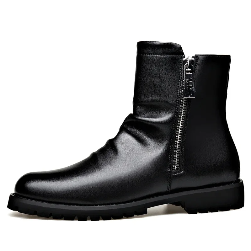 Herbst Winter Schwarz Leder Stiefeletten für Männer Mode Lässig Neue Designer Wolle Warme Baumwolle Schuhe Männliche Große Größe Plattform Stiefel