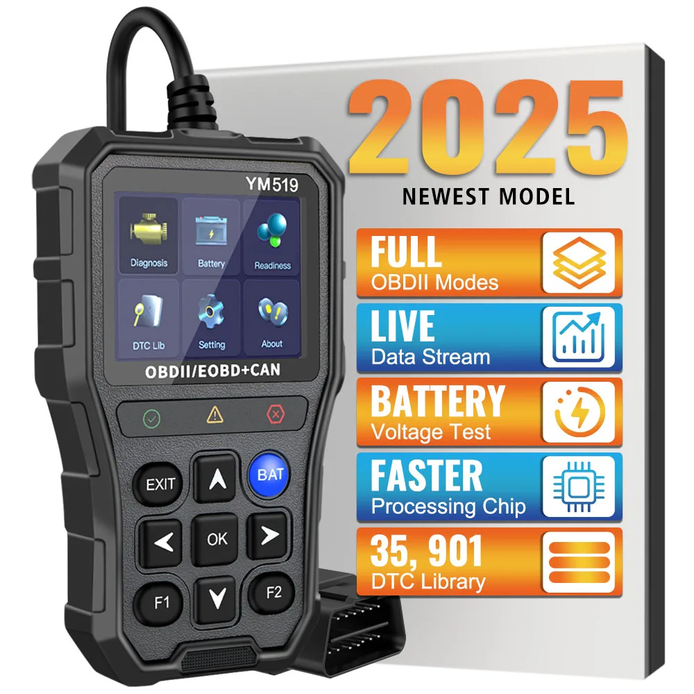 Lecteur de Code Scanner de Code de défaut multilingue YM519 outil de Diagnostic de voiture lecteur de Code OBD2 vérifier le testeur de batterie du système de moteur