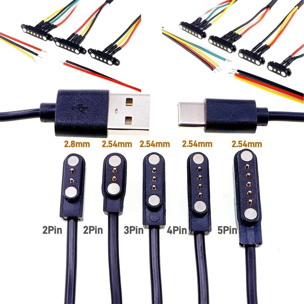 Magnetischer Pogo-Pin-Stecker, 2, 3, 4, 5-poliger Pogopin-Stecker, USB-Kabel, weiblich, Drahtabstand 2,54, 2,80 mm, federbelastet, 1,5 DC-Steckdose Image