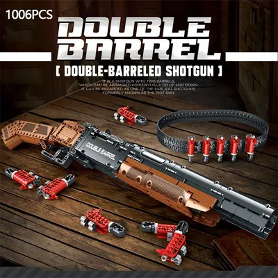 1006PCS Doppel Barrel Schrotflinte Waffe Modell Bausteine Militär Klassische Pistole Mit Kugel Gürtel Ziegel Spielzeug Kinder Weihnachten Geschenke Image