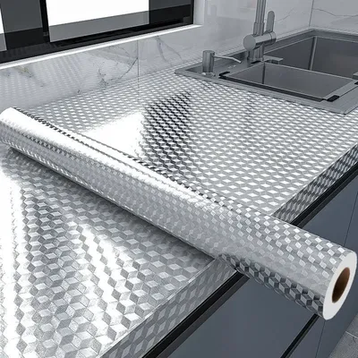 Moderne Küche öl beständige selbst klebende Aufkleber Anti fouling Hochtemperatur-Aluminium folie Gasherd Schrank Kontakt Tapeten Image