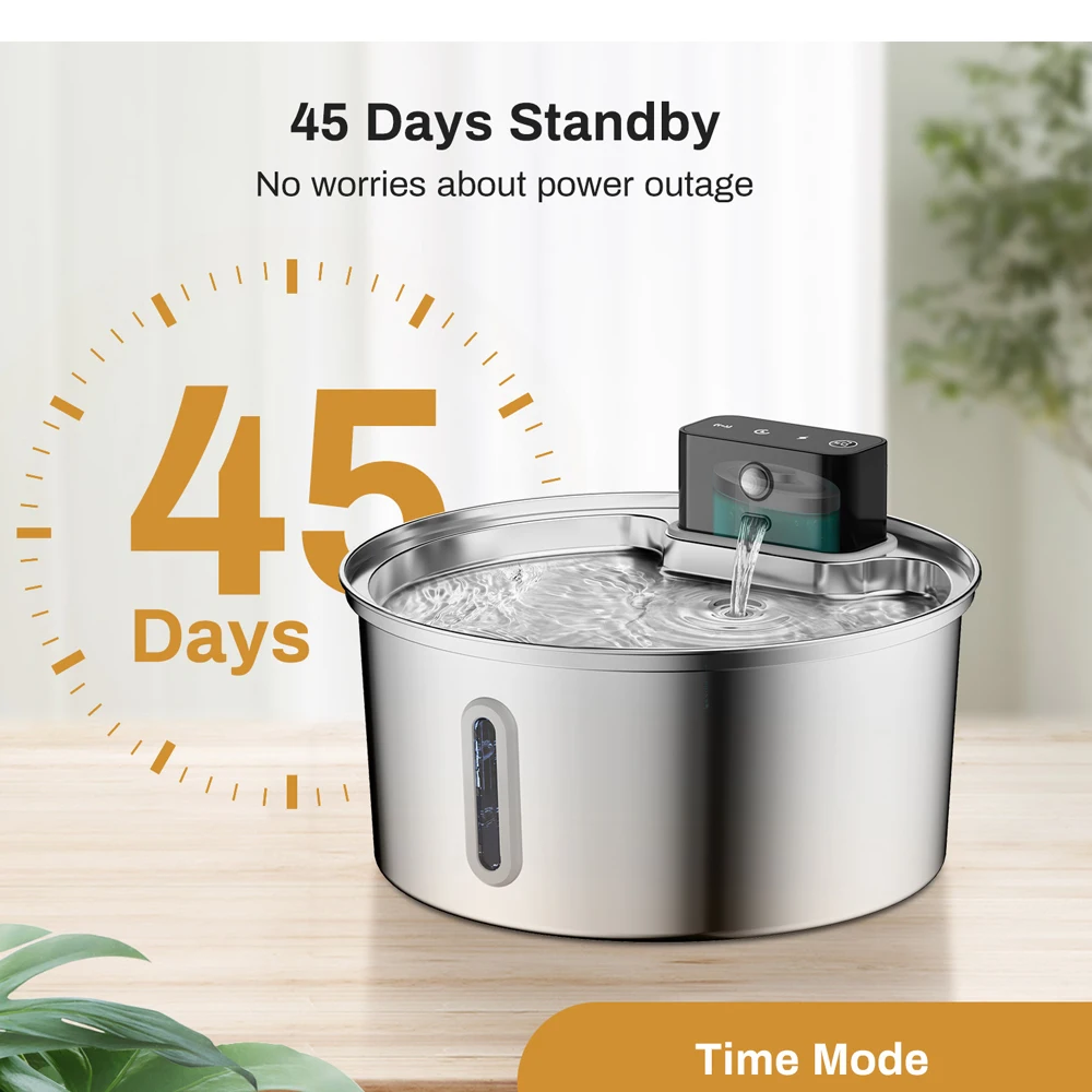 3,2 l runder kabelloser Katzentrinker aus Edelstahl, wiederaufladbar, automatischer Induktionszirkulationsfilter, leiser Haustier-Trinknapf Image