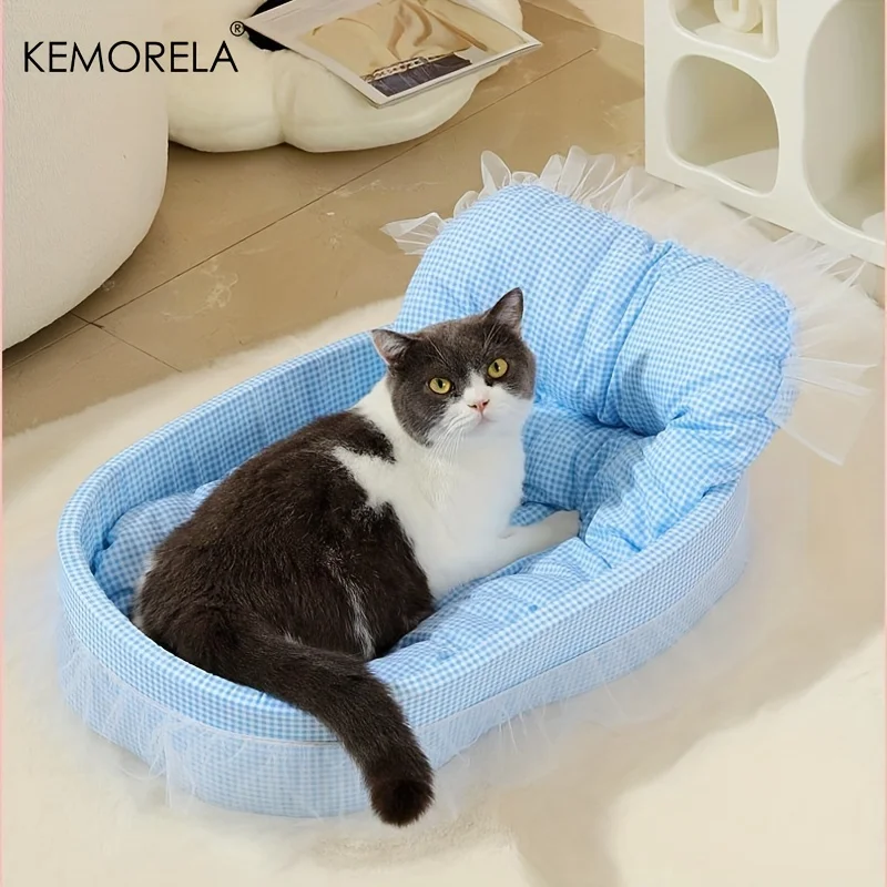 KEMORELA Katzen-Prinzessin-Schlafsofa mit Gazekante, waschbar und abnehmbar – universelle Haustiermatte für alle Jahreszeiten, geeignet für Katzen und Hunde Image