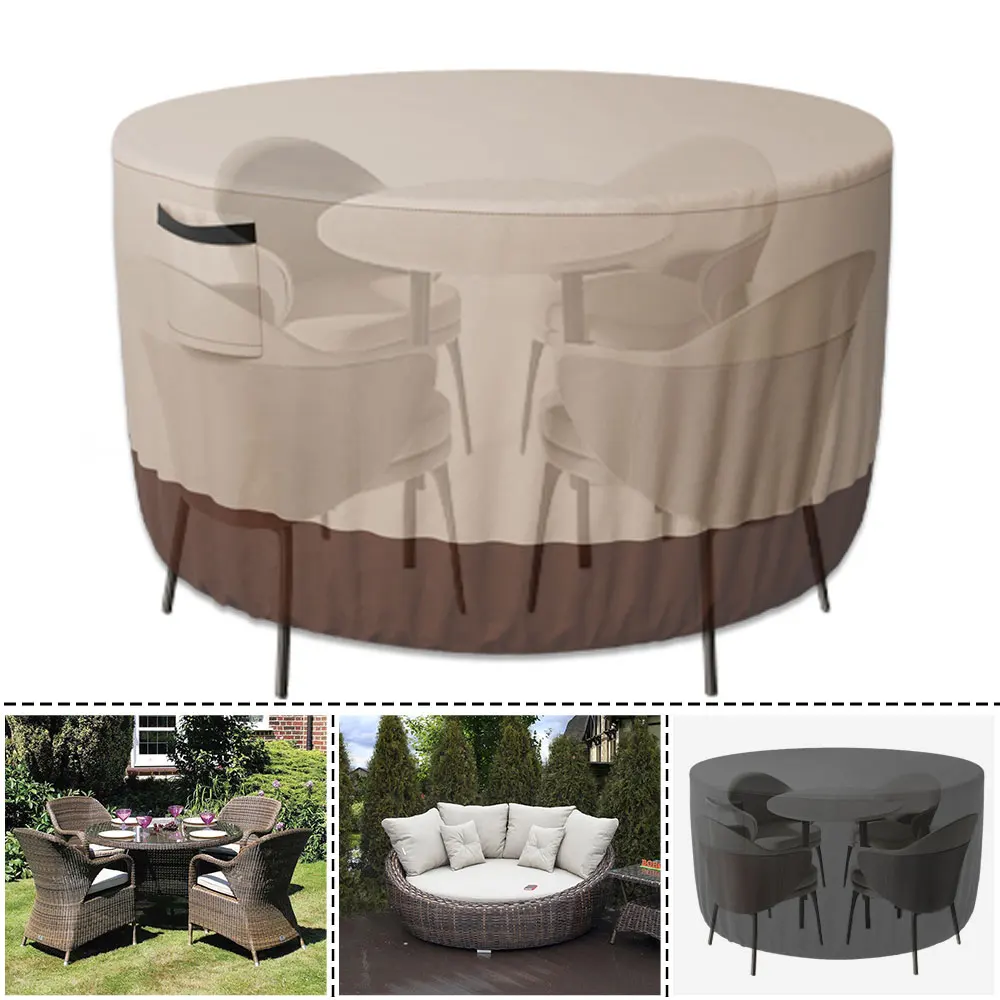 Outdoor runde Tischdecke wasserdicht Oxford 600d schwere Gartenmöbel Stuhl Set Staubs chutz hüllen Schutz Terrasse große Möbel Image