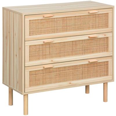 Kommode mit 3 Schubladen Rohrgeflecht und Holzlook - Sweeek Image