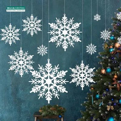 52pcs Christmas Fake Snowflakes Xmas Tree Hanging Ornaments Simulation Snowflakes for Winter Party Christmas New Year Decoration