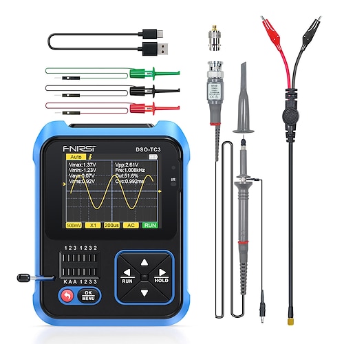 3-in-1-Digitaloszilloskop, tragbares Handoszilloskop, 500-kHz-Bandbreite, über USB aufladbares digitales Transistortestoszilloskop mit 2,4-Zoll-HD-Farbbildschirm Image