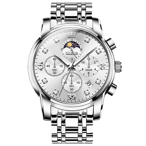 OLEVS Herren Quarz uhr Draussen Sport Modisch Lässige Uhr Mondphasenanzeige leuchtend Kalender Chronograph Stehlen Beobachten Image