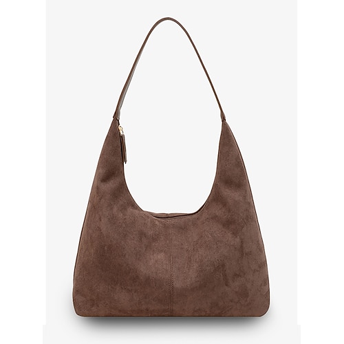 Minimalistische Hobo-Umhängetasche aus braunem Wildleder für Damen – stilvolle, lässige Tragetasche für den täglichen Gebrauch, weiche und geräumige Handtasche für die Arbeit oder zum Einkaufen
