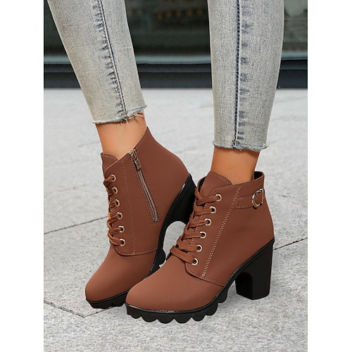 Grüne Damenstiefeletten mit Schnürung und Schnallendetail – Blockabsatz im Combat-Stil für die Freizeit und den Outdoor-Bereich Image