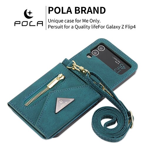 Handy Hülle Handyhüllen Für Z Flip 6 Z Flip 5 Z Flip 4 Z Flip 3 Rückseite Mit Ständer Reisverschluss mit Trageriemen Retro TPU PU-Leder Image